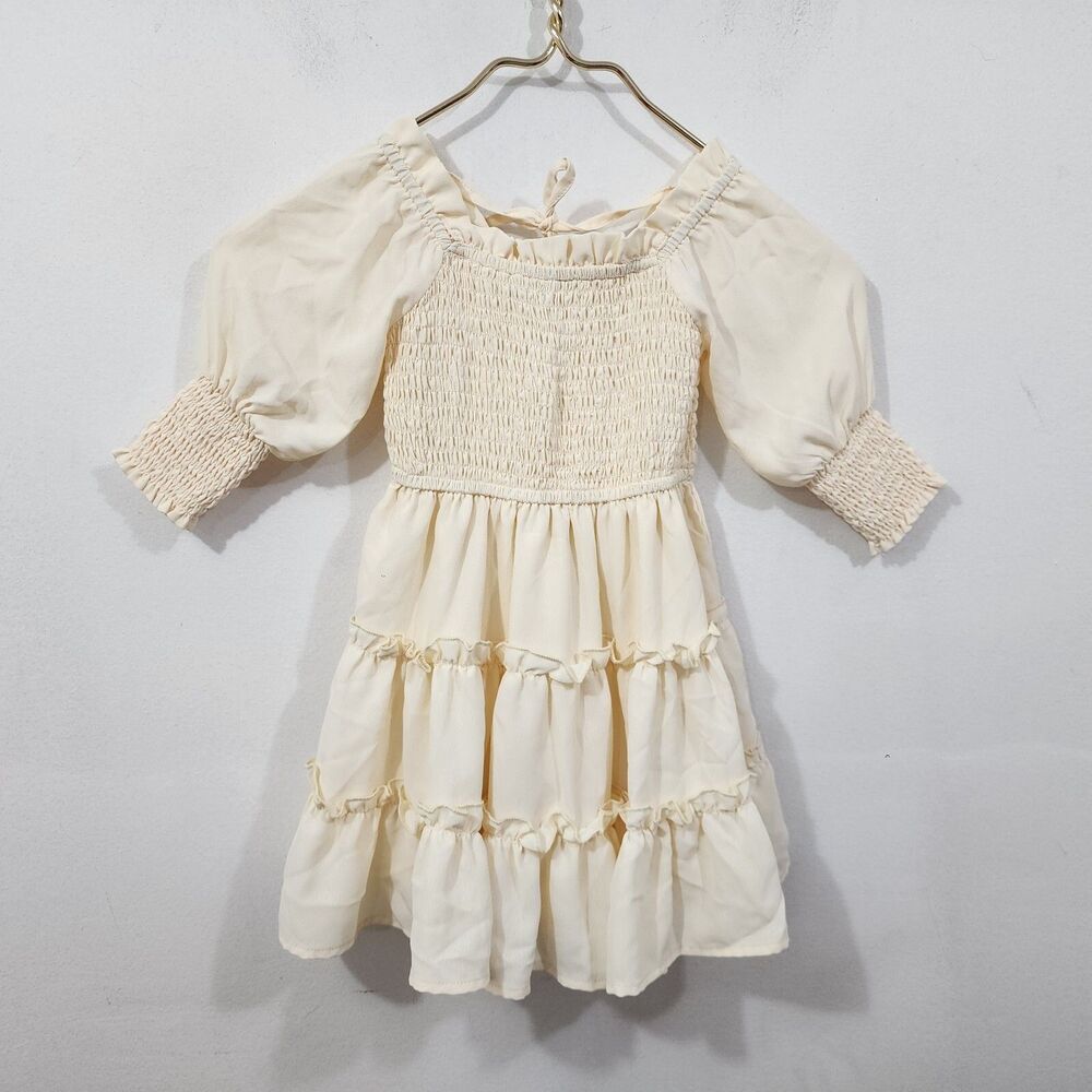 Ivy City Co Dress Baby Girls 12-18 Months Demi Cream Ivory Smocked Puff Sleeve